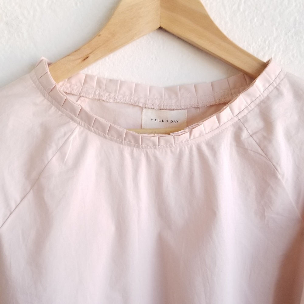 Melloday Bow Tie Bell Sleeve Blouse 100% Cotton Pl - Picture 3 of 8